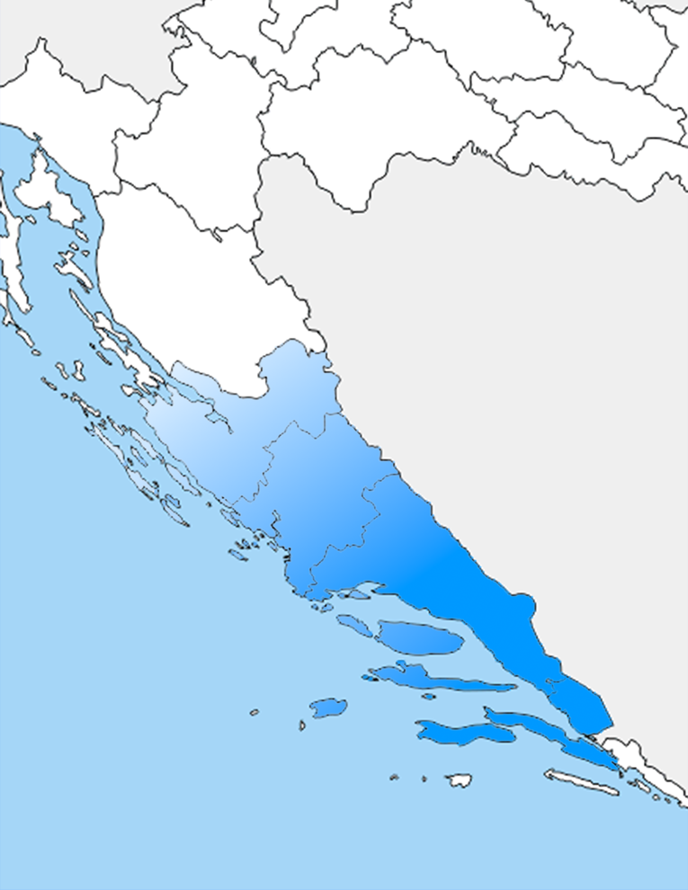 Karta Hrvatske gdje radimo: Zadarska, Šibensko-kninska i Splitsko-dalmatinska